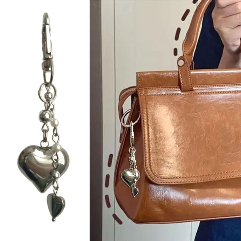Silver Heart Charm for Handbags Unique Silver Heart Keychain Pendant Stylish Bag Hanging Ornament for Gatherings