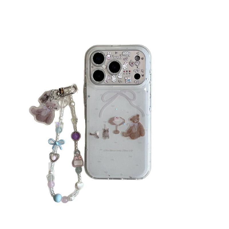 Glitter Cat and Bear Dessert Phone Case for iPhone 17/16 Pro Max/15/14 - Women's Edition