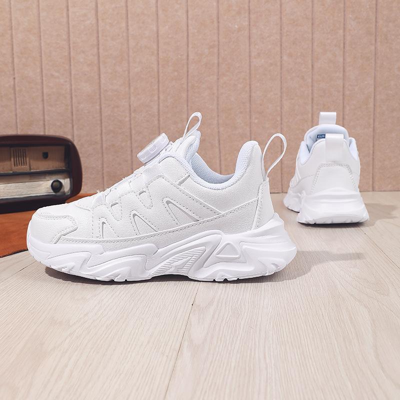 Children's Sports Shoes 2025 Autumn New School Designated Small White Shoes Medium and Large Children's Versatile Rotating Button Small White Shoes