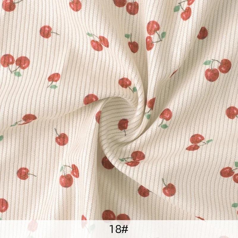 

0.5/1/2 Yard Corduroy Fabric Cherry Heart Print Stripe Fabric For Sewing Garment Shirts Romper Dress Jackets Sofa Throw Pillow 45x150cm