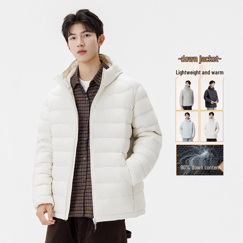 Men's 2025 High-End Lightweight Down Jacket - 90% White Duck Down, Short Hooded Winter Outerwear.