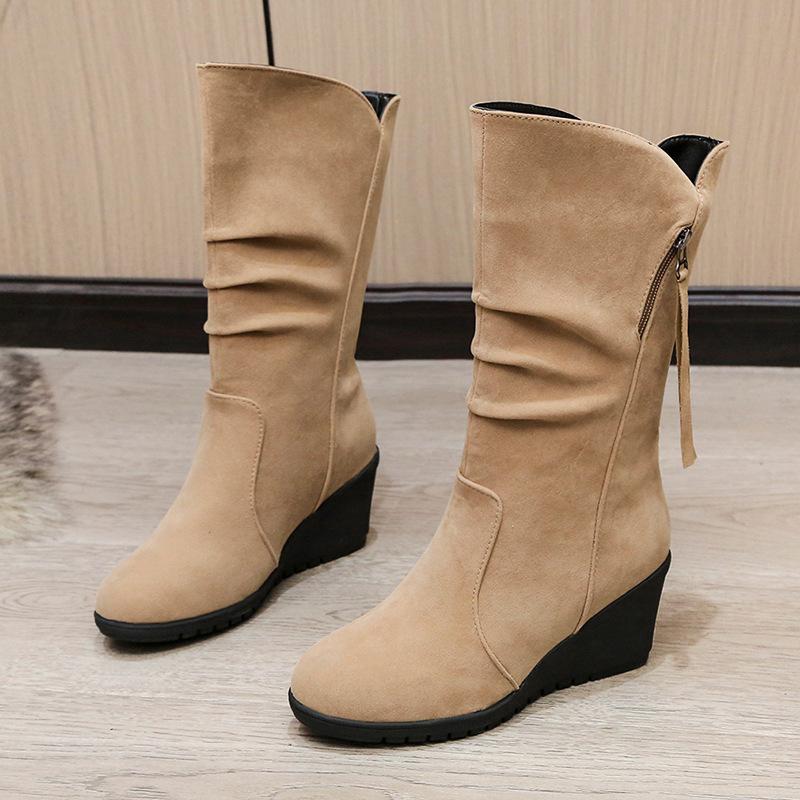 

Европейские и американские дизайнерские ботинки Sense Mid Tube Boots 2024 Весна и осень Новые ботинки с круглым носком и покатым каблуком, боковой молнией и застежкой-молнией 42 хаки