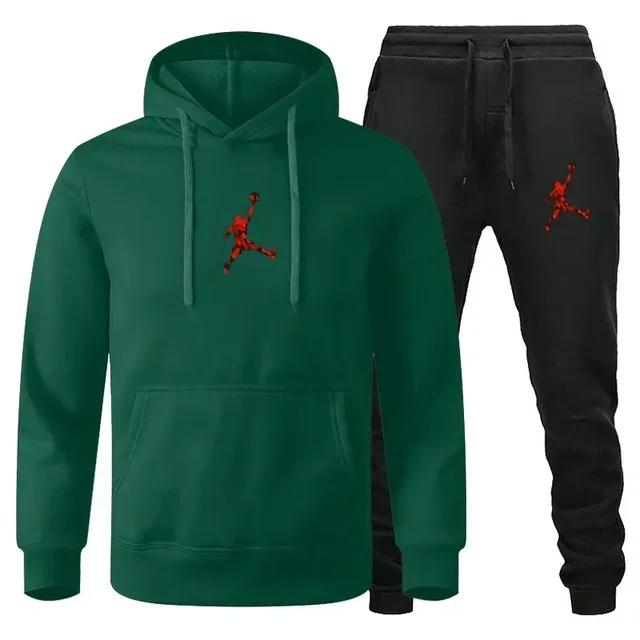 Splatter-hoop Men Hoodie & Jogger Set, Mottled Jumping Athlete Figure and Matching Pant Graphic Print, Cozy Fleece Outfit for Street Sport Outings