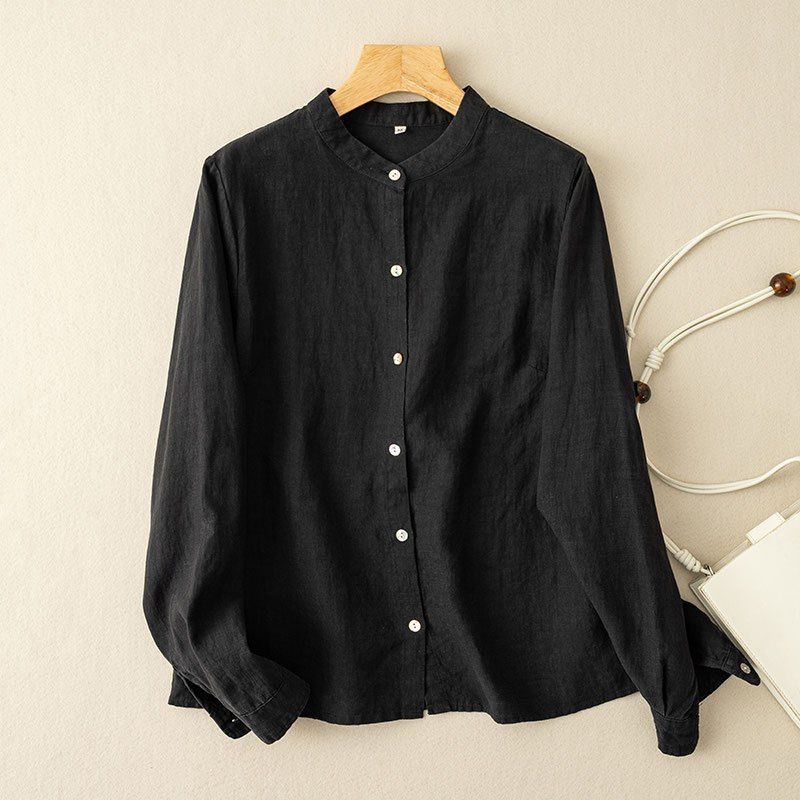 Literary Retro Loose  Long-sleeved Shirt Women's Spring and Summer Round Neck Mid-length Shirt Jacket