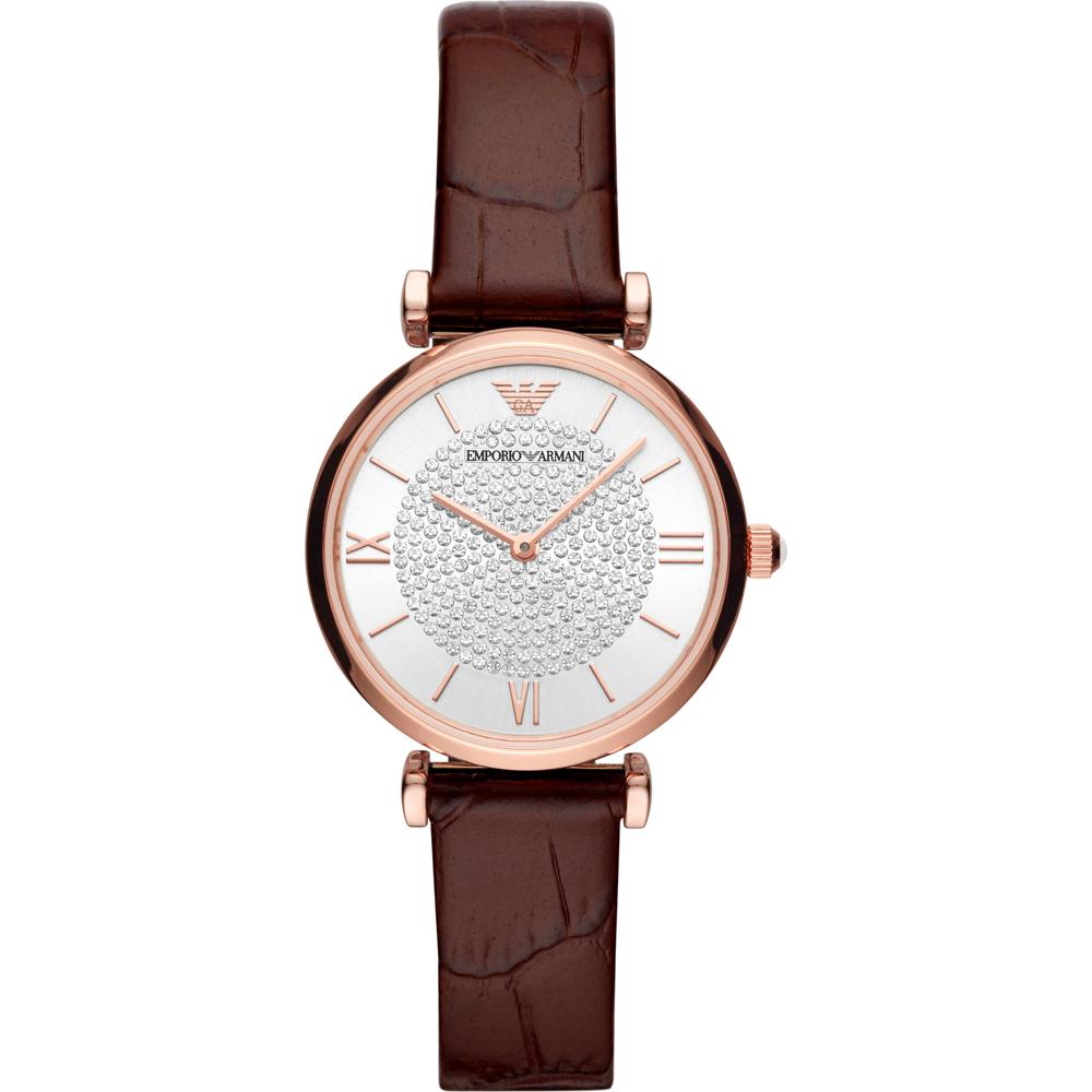 

Emporio Armani Gianni T-Bar Silver Leather/Brown Ladies Quartz Watch AR11269 серебряный