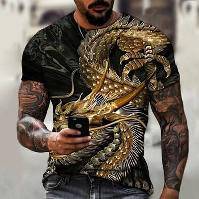 Men's T-Shirt for Men Clothing Oversized Tee Shirt Chinese Dragon Graphic 3D Print Summer Casual Fashion Short Sleeve Tops