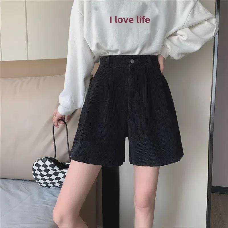 Large Size Women's Corduroy Wide-Leg Shorts - High Waist, Versatile, Casual Fall/Winter Style