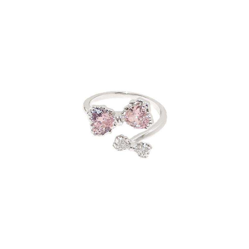 Elegant Women's Adjustable Sweet Pink Zirconia Bow Ring for Index Finger