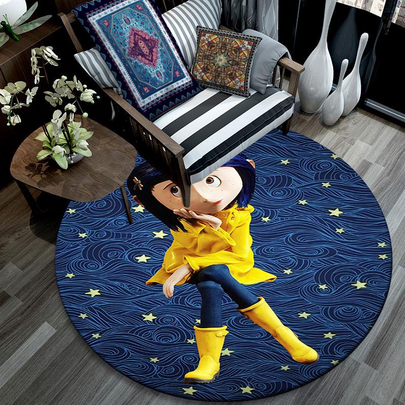 Coraline pattern round rug,Carpet Rug for Living Room Bedroom Playroom ,Non-slip Floor Mat,Holiday Gifts and Birthday Gifts.