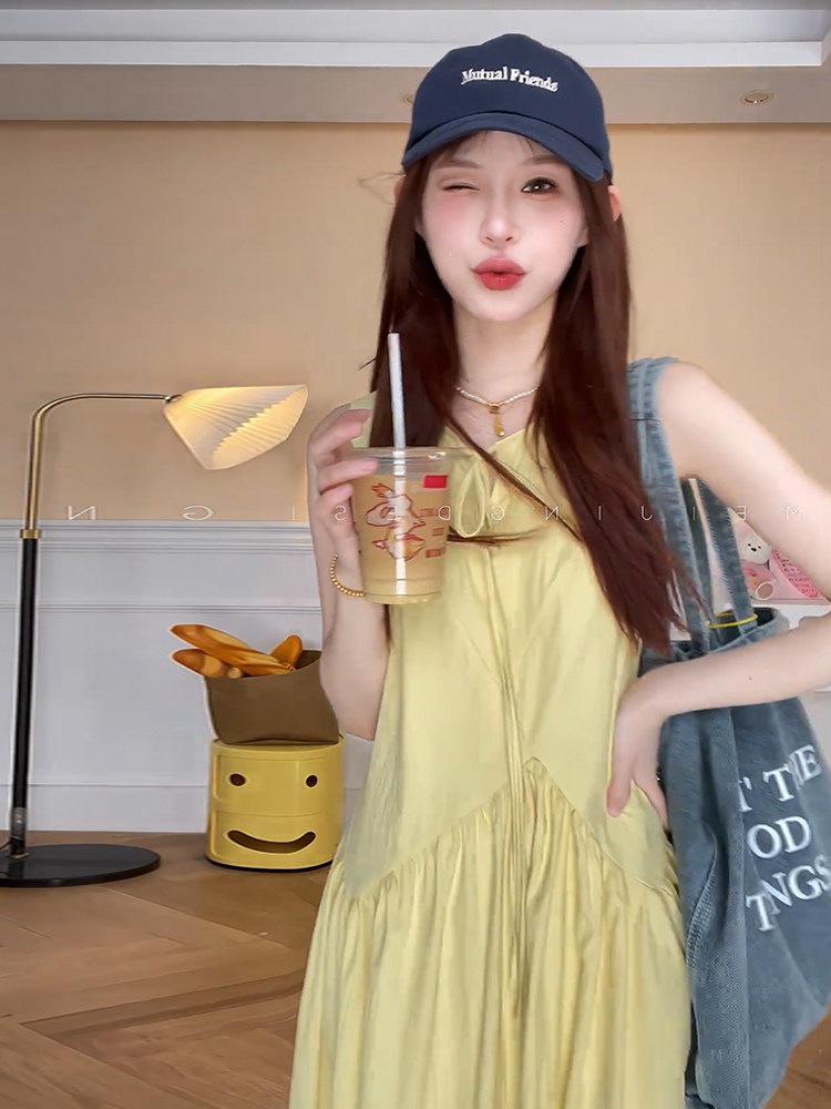Women s Summer Retro Lace-up Sleeveless Dress - French Chic Round Neck S