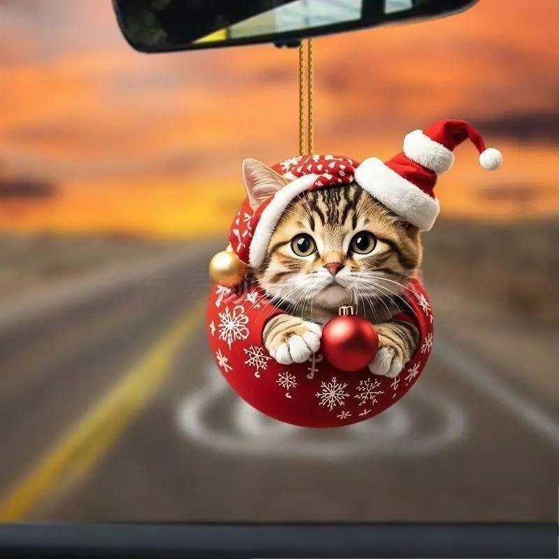 Car Hanging Ornament Acrylic Cat Cartoon Design For Holiday Home And Auto Decoration