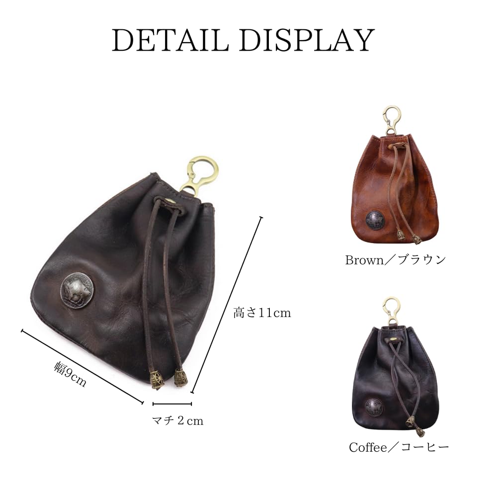 PLEAVIT Carteira Masculina de Couro com Cordão e Mosquetão (Café)