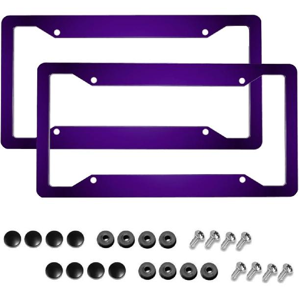 Purple License Plate Frame 2 Packs Purple Car Accessories Aluminum Metal License Plate Holder, Weather Proof, Rust-Proof Universal Size