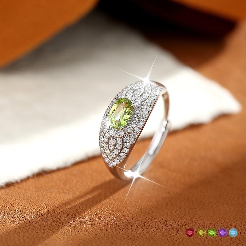 Natural Crystal Stone Jewelry S925 Sterling Silver Ring Women's Niche High-end Daily Gift Birthday Gift