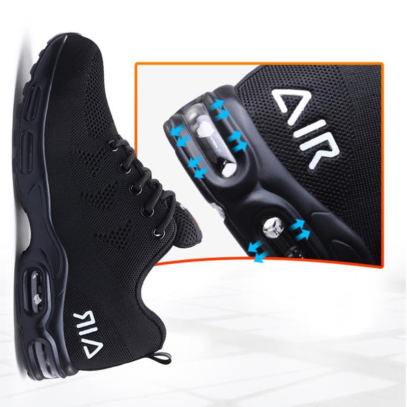 Mens Safety Shoes Steel Toe Boots Air Cushion Work Sneakers Lightweight Anti-smash Anti-puncture Work Shoes Breathable Men Boots