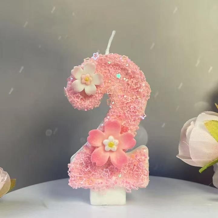 Geburtstag Rosa Stern Kerze Kuchenaufsatz Farbe Kreativ Zahl 0-9 Kerzen Blumen Digitale Kerzen Mädchen Geburtstagsparty Dekoration