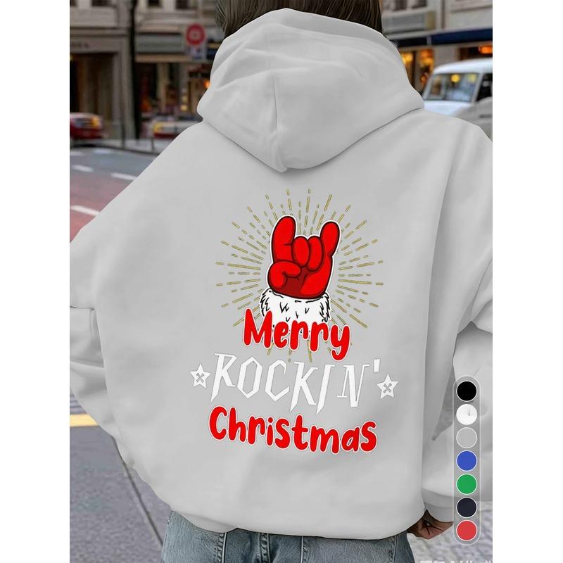 Cool Rock Santa Claus Horn Pattern Hoodie Merry Christmas women's printed sweatshirt