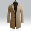 Men Fall Winter Trench Coat Thick Long Sleeve Turn-down Collar Slim Fit Windproof Solid Color Single-breasted Mid Length Buttons Men Formal Jacket
