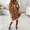 Lady Elegant Turn-down Collar Button Woolen Coat Fashion Women Autumn Loose Tops Outerwear Winter Long Sleeve Pocket Jacket