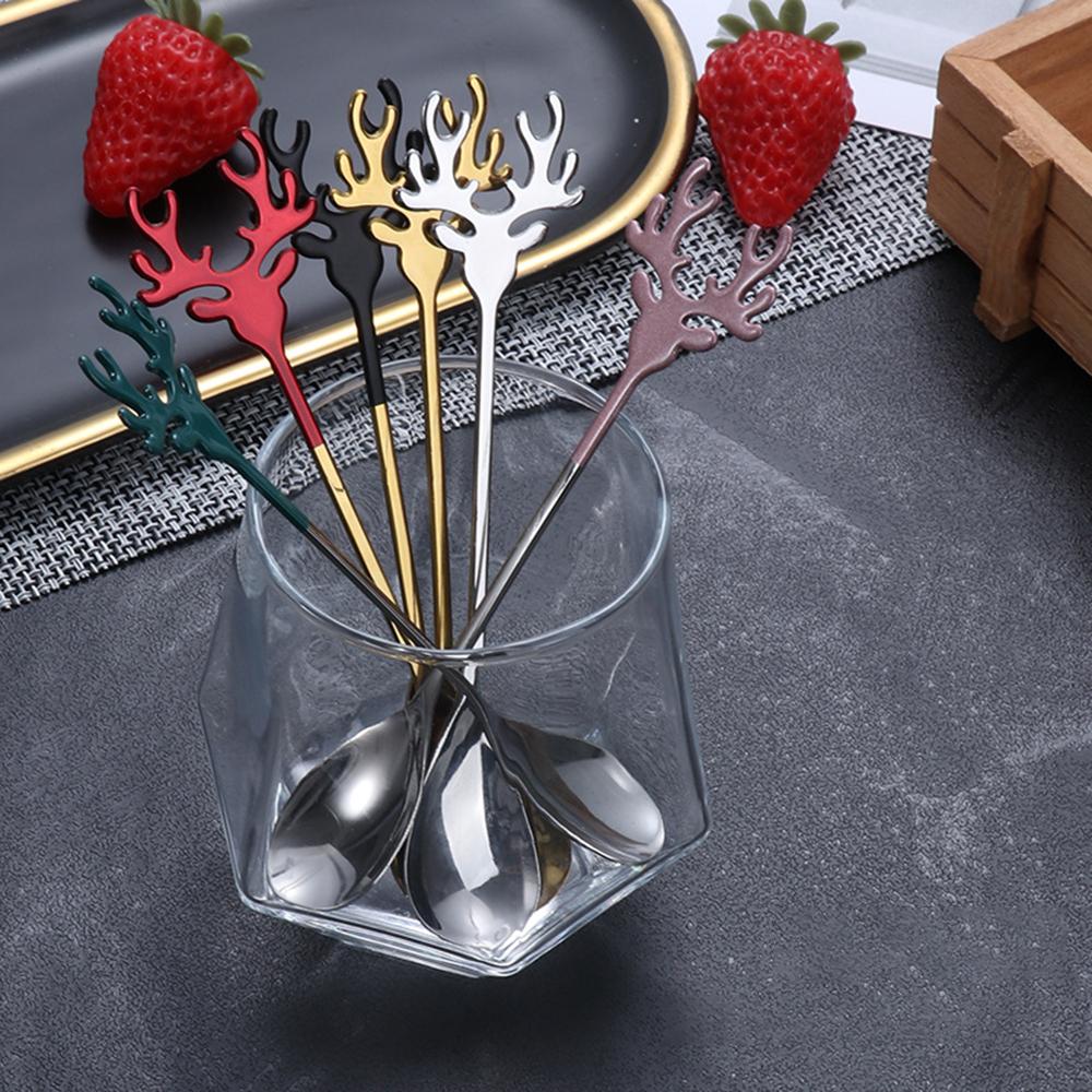 Stainless Steel Deer Head Shape Stirring Spoon Romantic Coffee Dessert Christmas Elk Exquisite Tableware