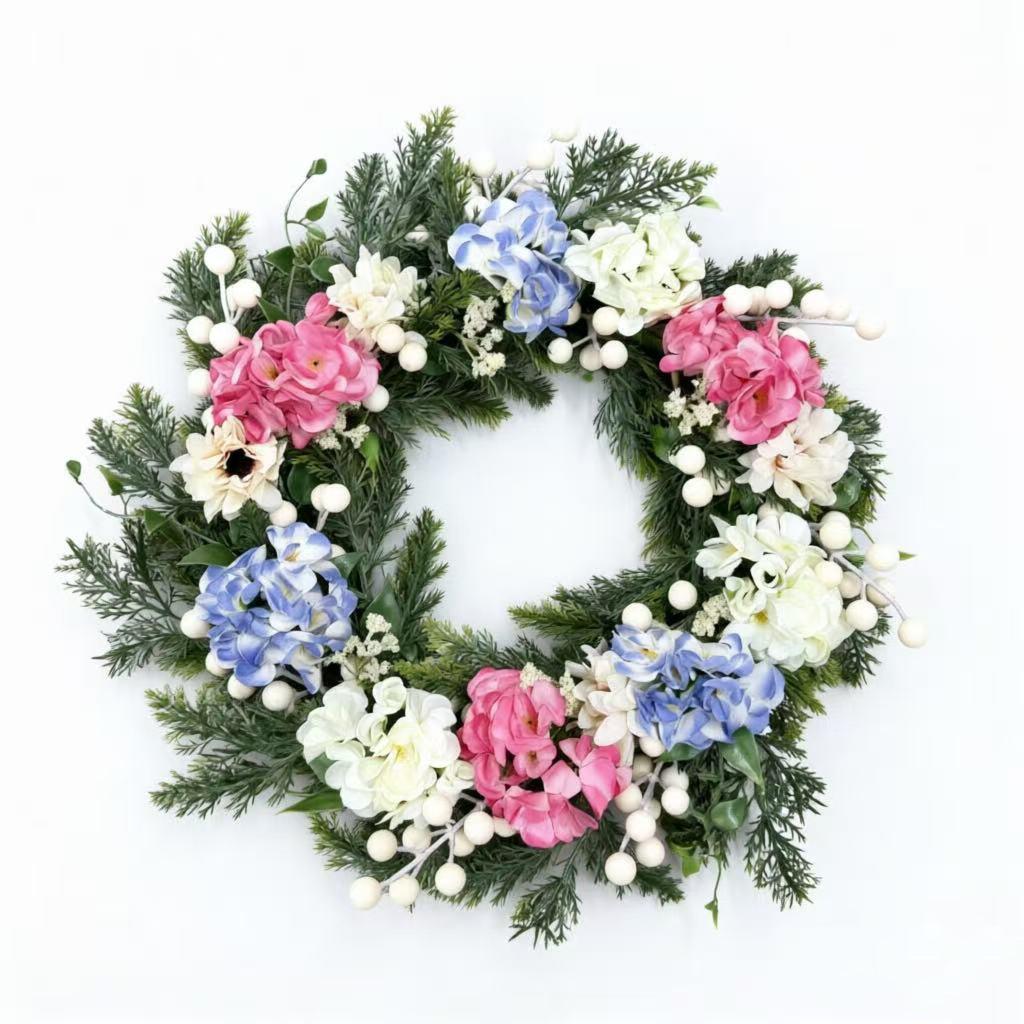 Spring Wreath with White Berry & Rose Flowers for Home & Front Door Decor