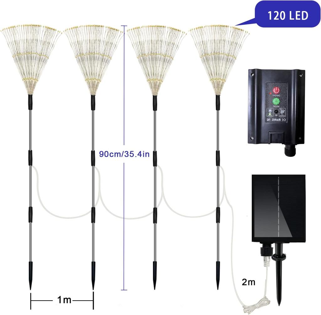 Outdoor Solar Garden Lights, 4-Pack Waterproof 120LED Firefly Pathway Lights for Courtyard, Garden, Party Decor