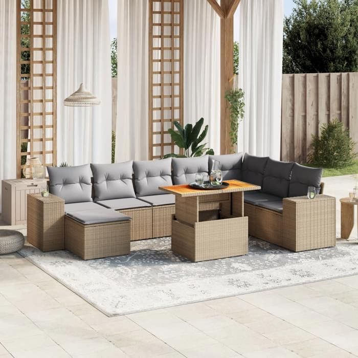 VidaXL Garden Lounge Set with Cushions 9 Pcs, Patio Sofas, Patio Furniture Set, Outdoor Furniture, Beige 3272774