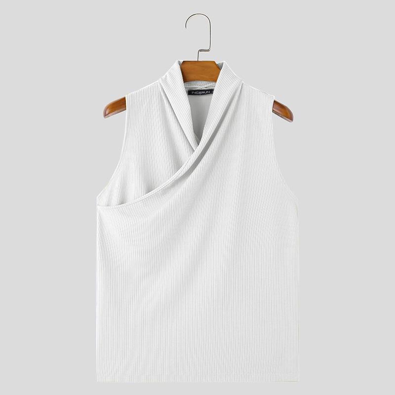 

INCERUN Летние мужские рубашки без рукавов с накидкой и крестом спереди, топы на бретелях 4XL белый