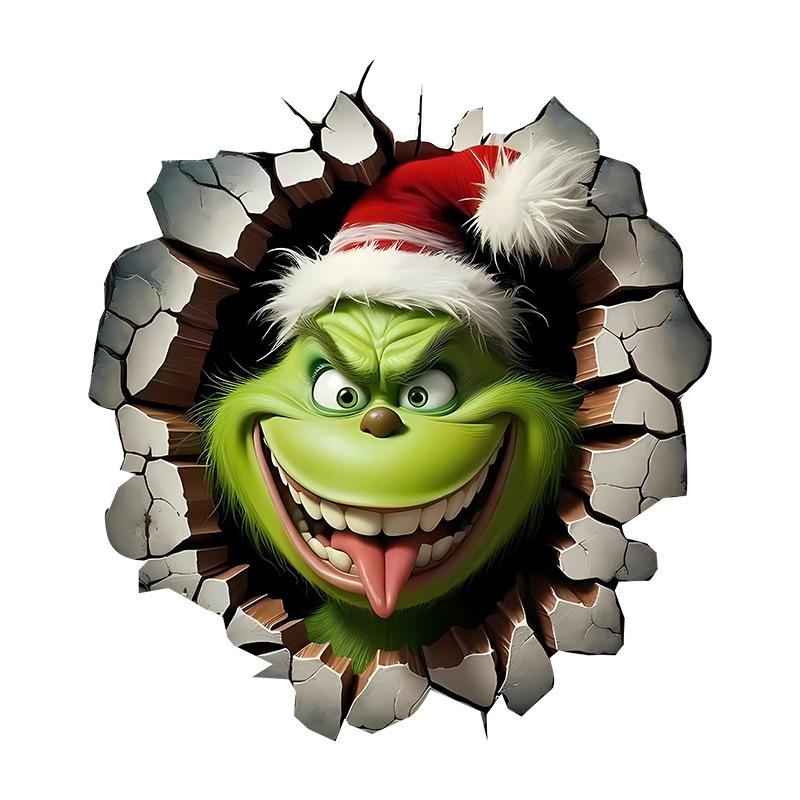 Christmas broken wall living room wall decoration home sticker self-adhesive Grinch cartoon green hair monster window sticker