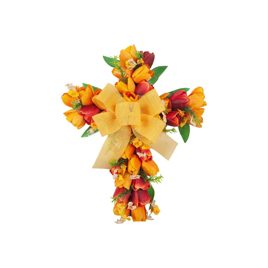 45cm  Cross, Easter Front Door Bow, Artificial Flower Decoration For Doors And Walls.