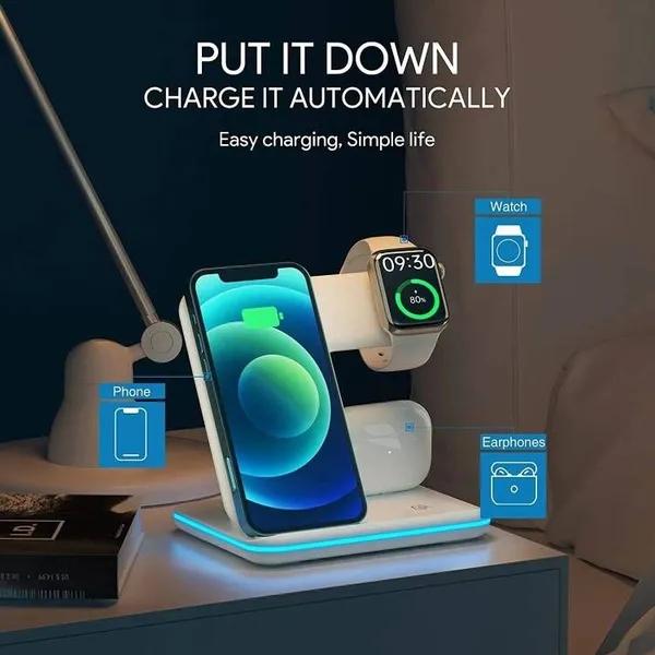 3 In 1 Charging Stand 15W Fast Qi Wireless Charger Dock USB Charging Station