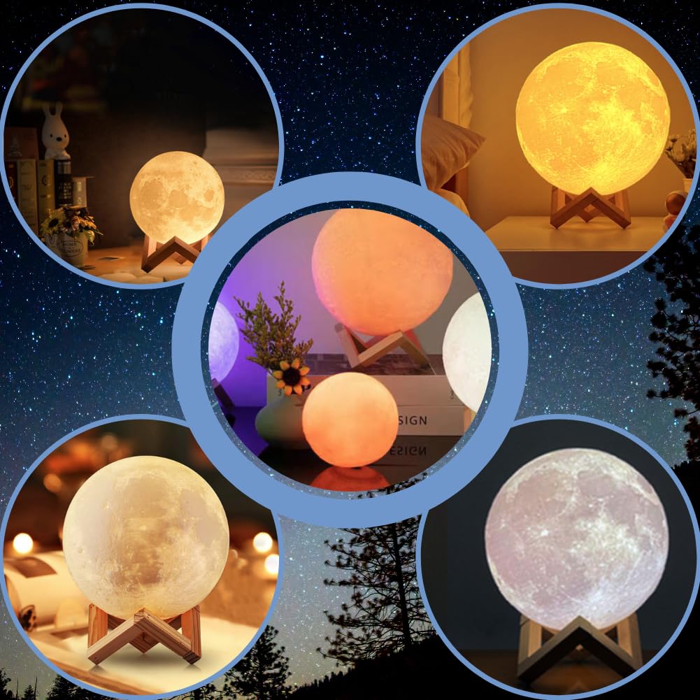 Moon-shaped LED Light with 16 Colors, Remote Control Included, Stylish 3D Interior Lighting (12cm)