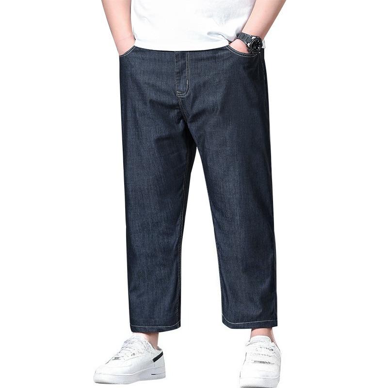 Spring/Summer Tencel Denim Trousers for Men - Extra Large Size Business-Casual Versatile Mid-High Stretch Relaxed Fit Trousers