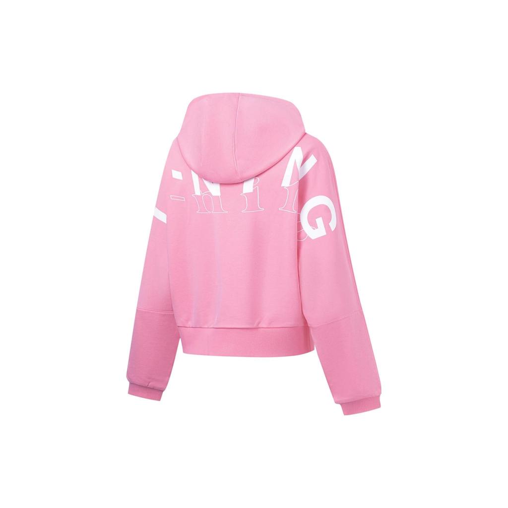 Li Ning Fitness Series Solid Color Pullover Hoodie Women hoodies Pink AWDT628-2