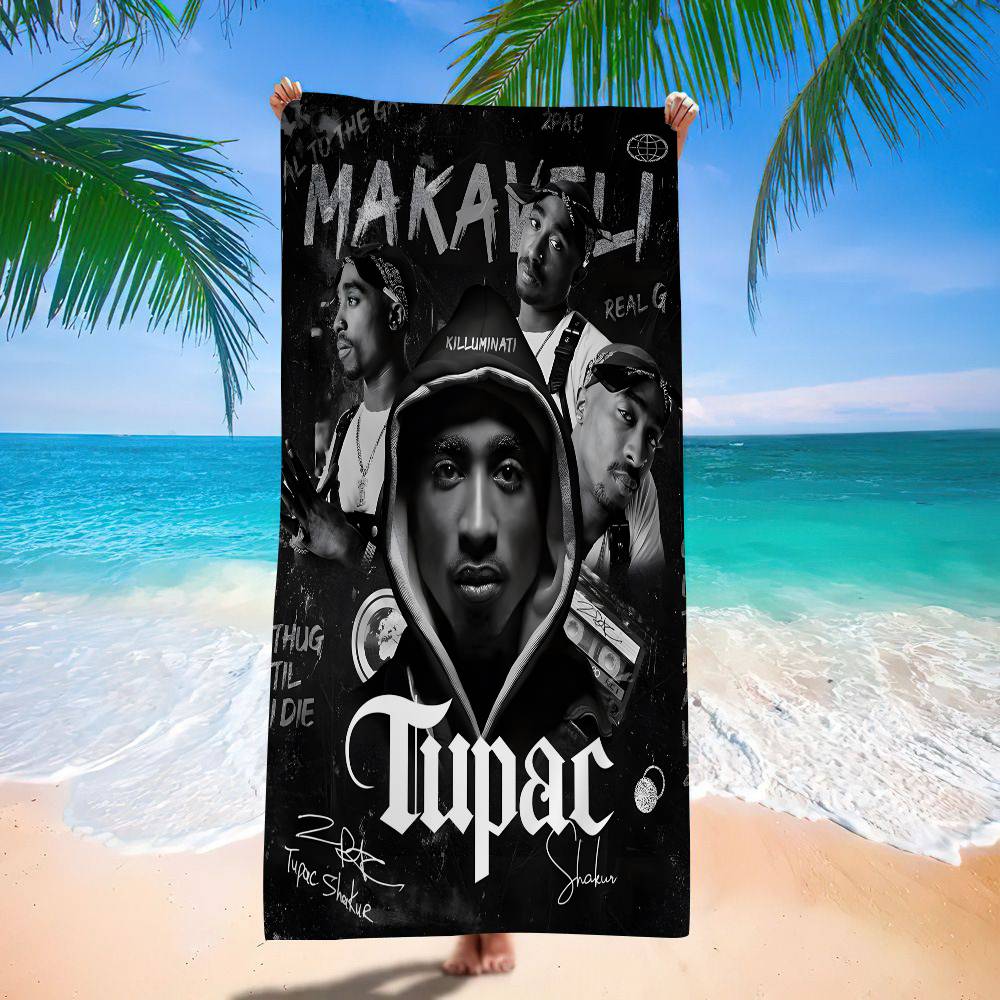 Asciugamano da Spiaggia Tupac Shakur Asciugamani da Bagno Colorati per Ragazza Microfibra Asciugatura Rapida Senza Sabbia Personalizzabile Spiaggia Yoga Spa Palestra Piscina