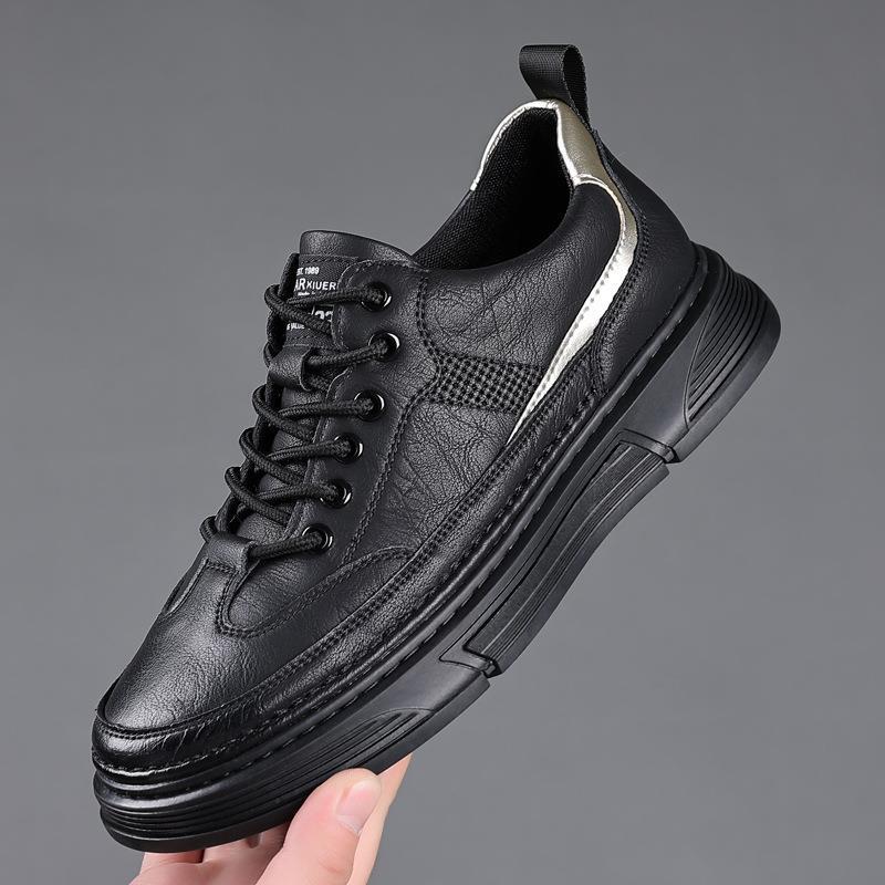 

Spring and Autumn New Men s Daily Casual Leather Shoes Men s Handmade Stitching Youth Little White Shoes Versatile Board Shoes 44 чорний