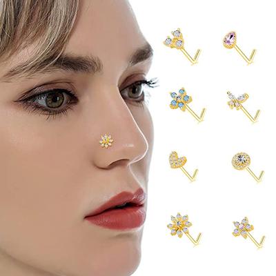 Geschenke Zirkon Weiblich Schmetterling Blume Männlich Körperschmuck L-Form Nasenring Nasenstecker Septum Nasenring