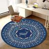 Crystal Velvet carpet[2D Flat, Not 3D]Comes with 2 Anti Slip matsLarge Round Area Mat with Intricate Blue Geometric Pattern