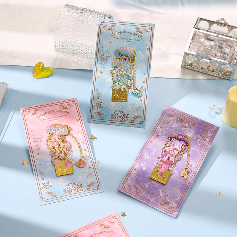 1 Stück/4 Stück Retro hohlgeschnitztes Quallen-Metall-Lesezeichen im exquisiten Instagram-Stil, Geschenk für Schüler-Lesebuch-Clip
