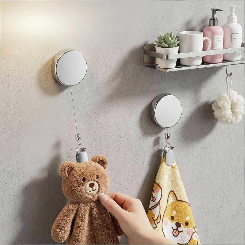 1/2Pcs Automatic Retractable Towel Rack Self-Adhesive Wall-Mounted Hand Towel Holder Clips Bathroom Kitchen Organiser