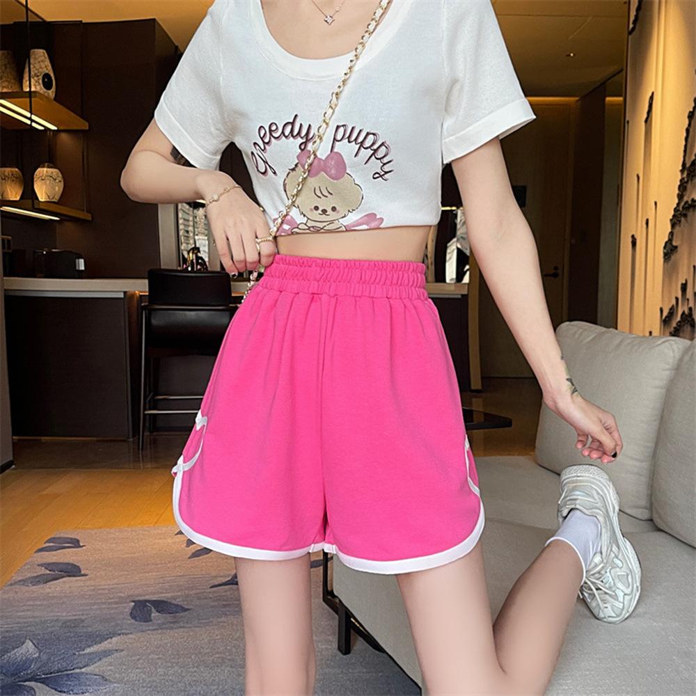 

Женские шорты A-силуэта с высокой талией, утягивающие, три прямых штанины, повседневные шорты Love XL розы красного