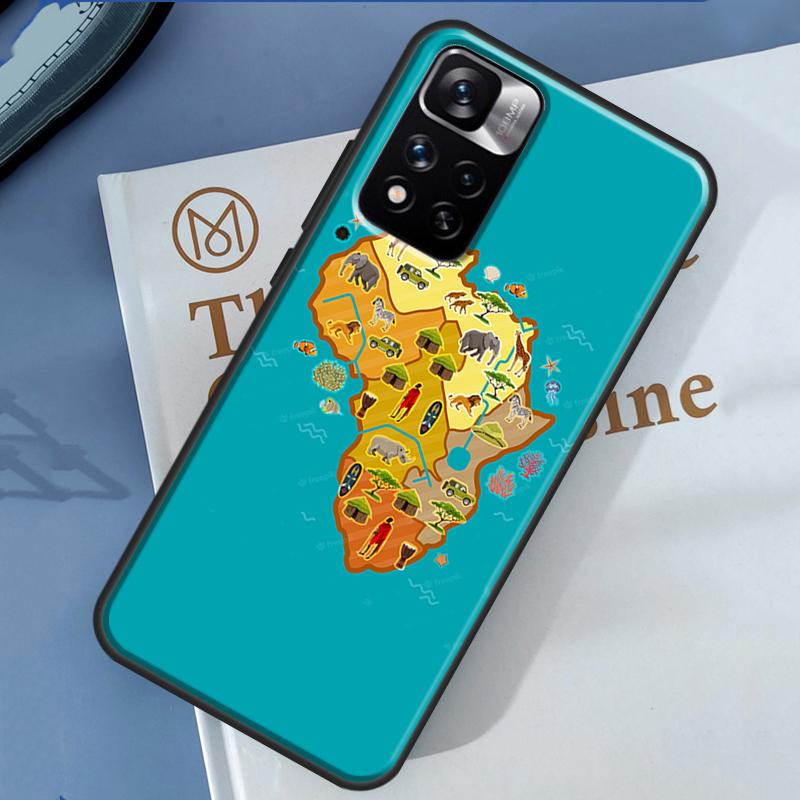 Afrika Karte Geografie Bemalte Hülle Für Xiaomi Redmi Note 14 13 11 9 10 12 Pro 9S 10S 11S 12S Redmi 10C 12C 13C 14C Abdeckung