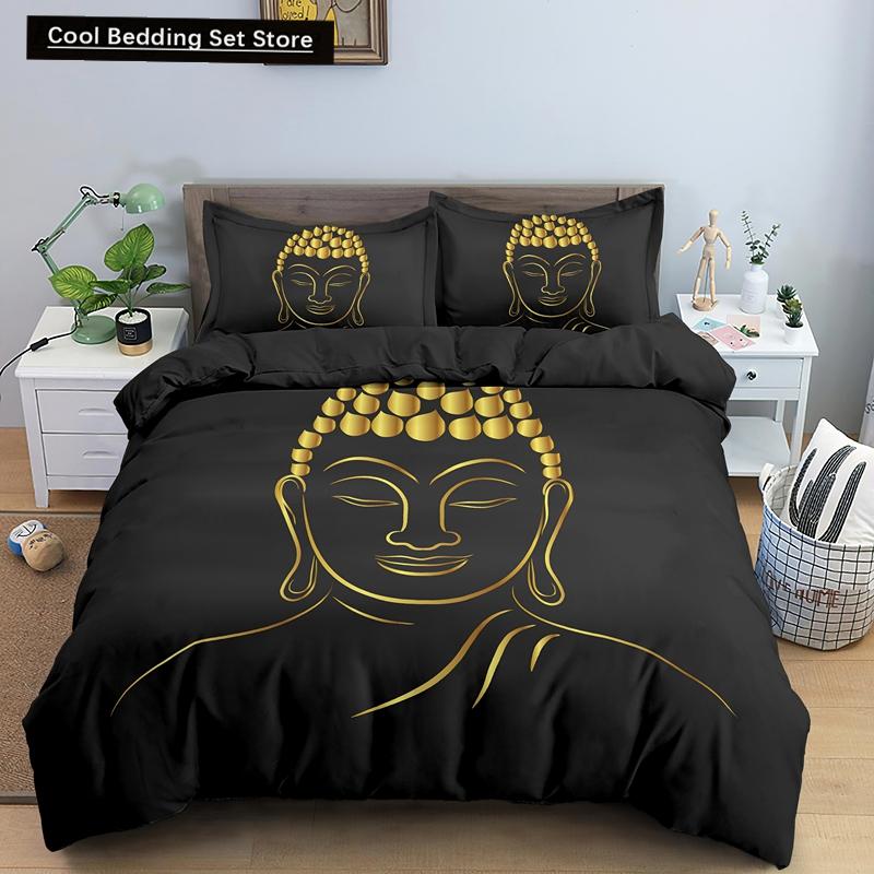 Set Letto Buddha Religione Indiana Buddismo Meditazione Mandala Copripiumino Sorriso Buddha Floreale Morbido Copripiumino Queen King Size