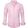 Men's Long Sleeve Solid Color Shirt, 4-Way Stretch, Natural Color Button, Slim Fit, Wrinkle Free, Business Casual Dress Shirt