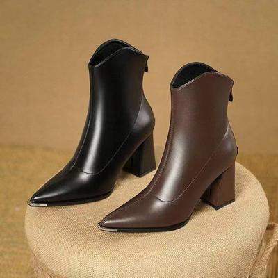 Autumn Winter Women Boots Pointed Toe Chunky Heel Boots Genuine Leather Shoes for Women Elegent Ankle Boots High Heel Female