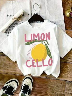 Fresh and Artistic Lemon Illustration Women's Casual Printed Round Neck Short Sleeved T-shirt