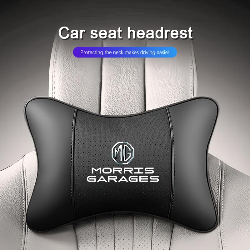 1Pcs Pu Leather Car Neck Pillow Auto Emblem Headrest For MG 7 6 5 ZS MG4 EV h ONE Cyberster HS MG3 EZS GT GS 3SW MARVEL-R Scorpio