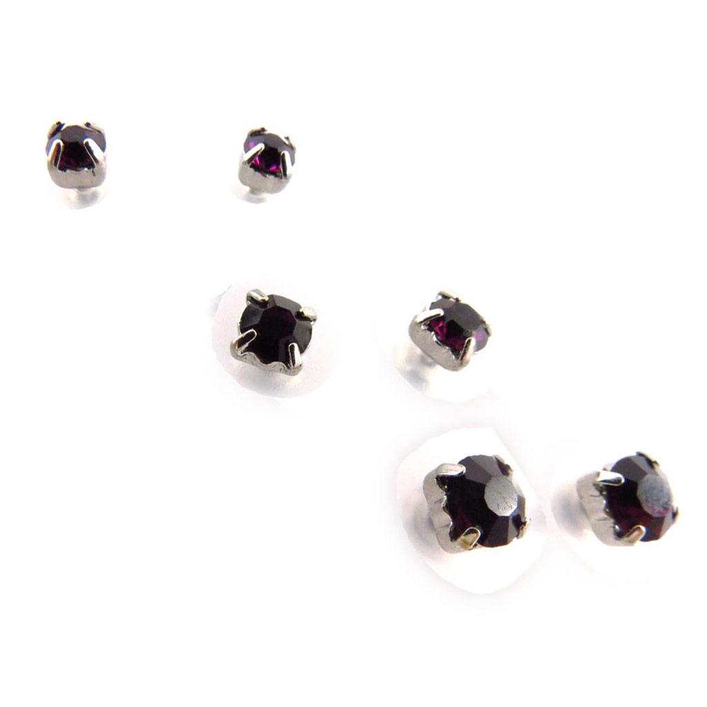 Les Trésors De Lily [J6238] - 3 Paar 'Kristall'-Ohrringe lila