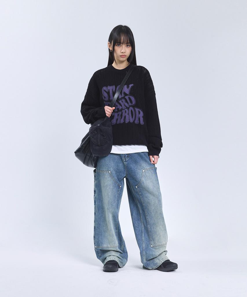 STANDARDERROR 87-Stan190 Country Oversized Color Block Lettering Knit Black