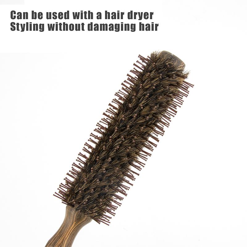 Barber Hair Round Roller Wood Hair Brush Boar Bristle Nylon Hair Comb Hairdressing Combs Round Paddle Brush Women Men Curly Hair
